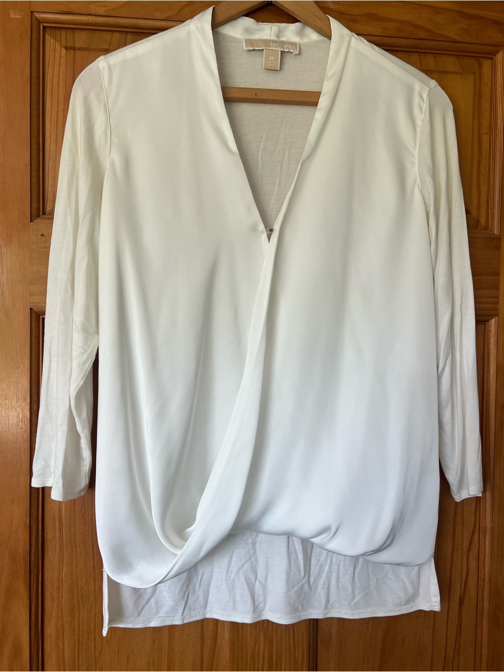 Michael Kors Off-white Draped V-Neck Blouse- XS